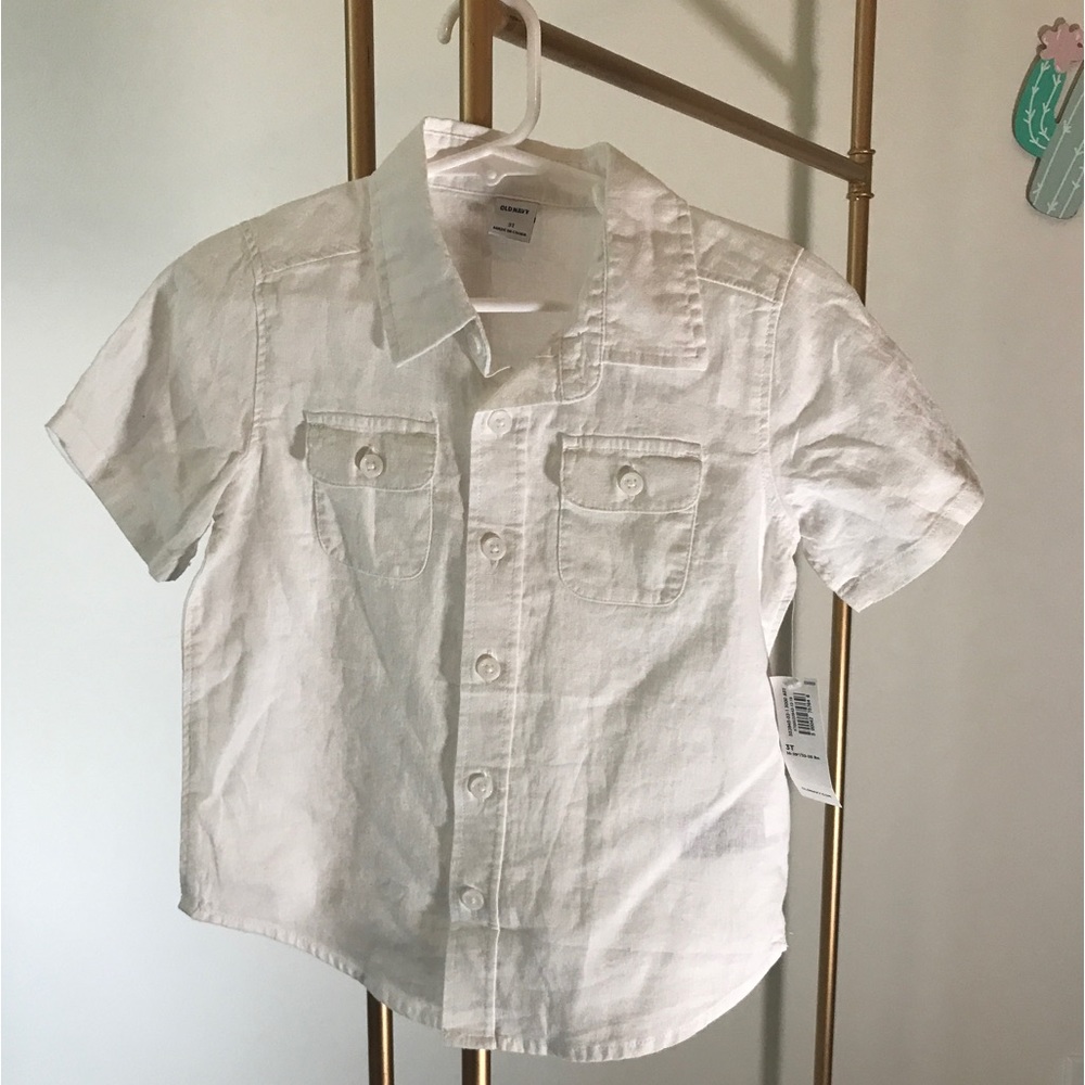 New Linen Blend White Dress Shirt Old Navy Size 3t
